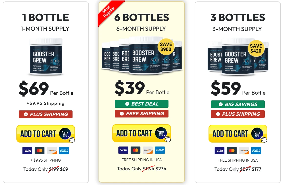 Booster Brew package pricing with free shipping and guarantee